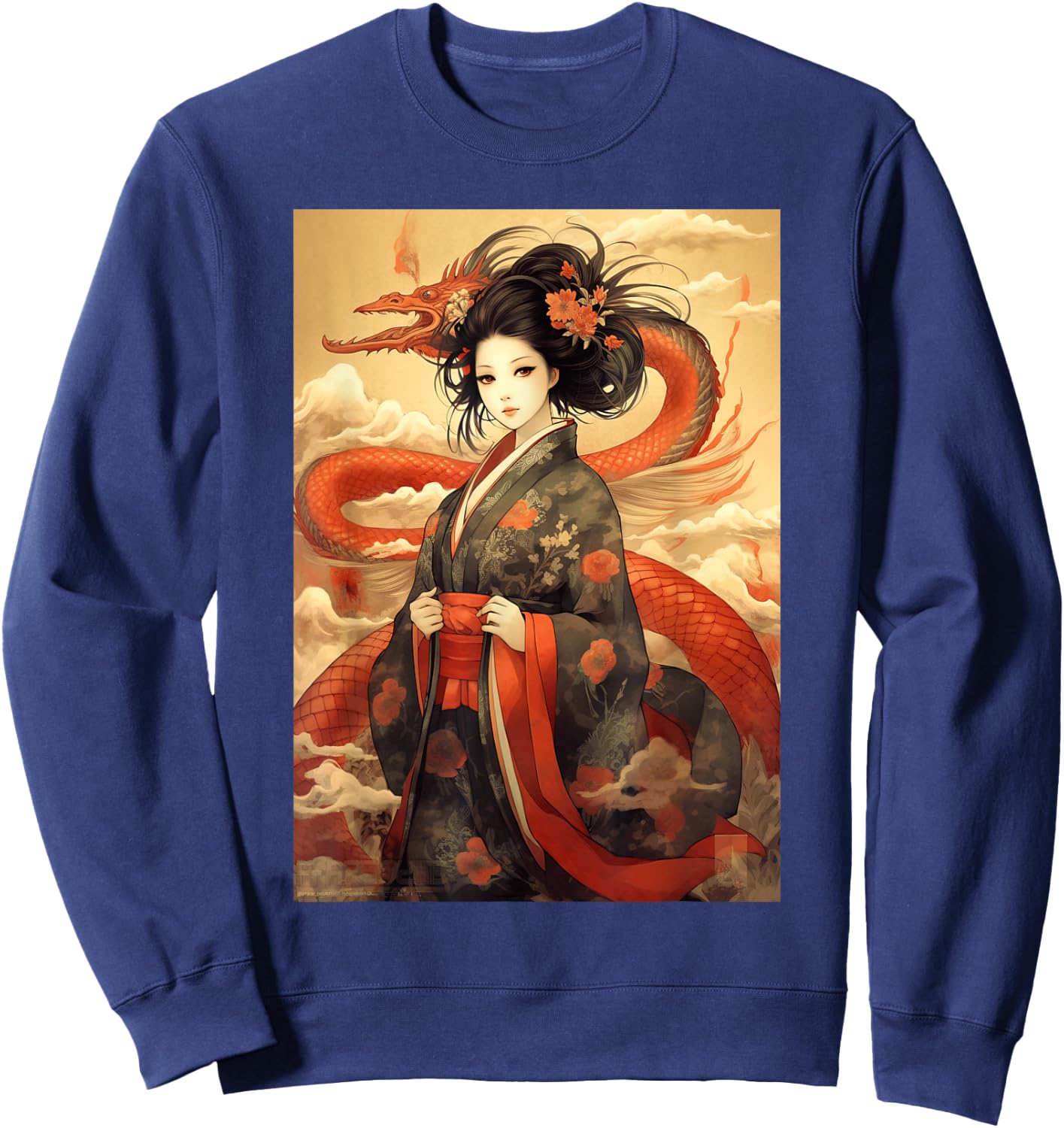 Japanese Geisha Kawaii In Kimono Dragon Japan Sweatshirt - Sweatshirt | Navy