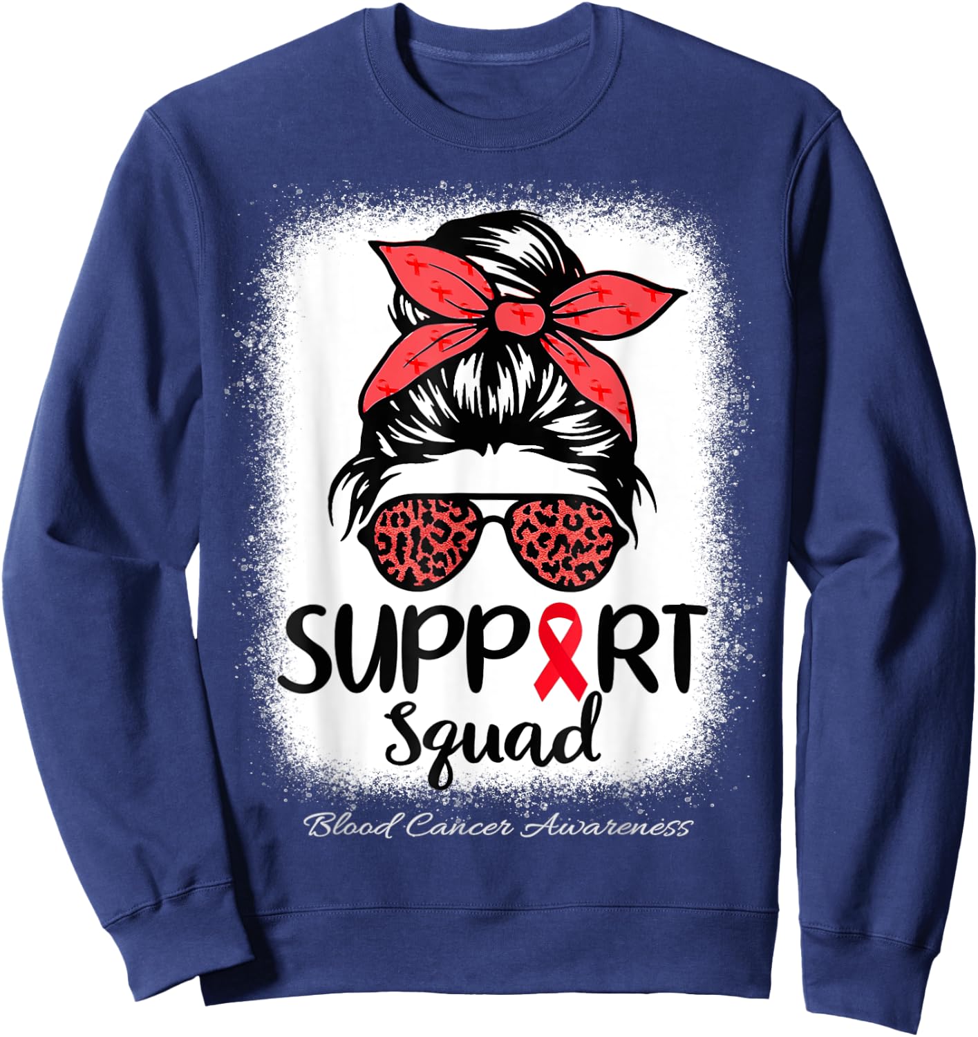 Support Squad Messy Bun Blood Cancer Awareness supporter Red Sweatshirt - Sweatshirt | Navy