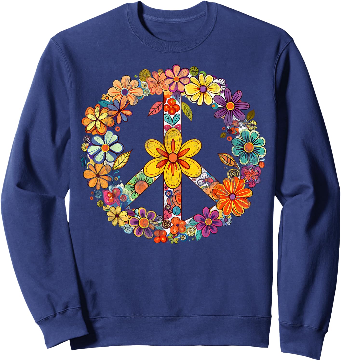 Groovy Tie Dye Peace Love Flowers Retro Hippie , black Sweatshirt - Sweatshirt | Navy