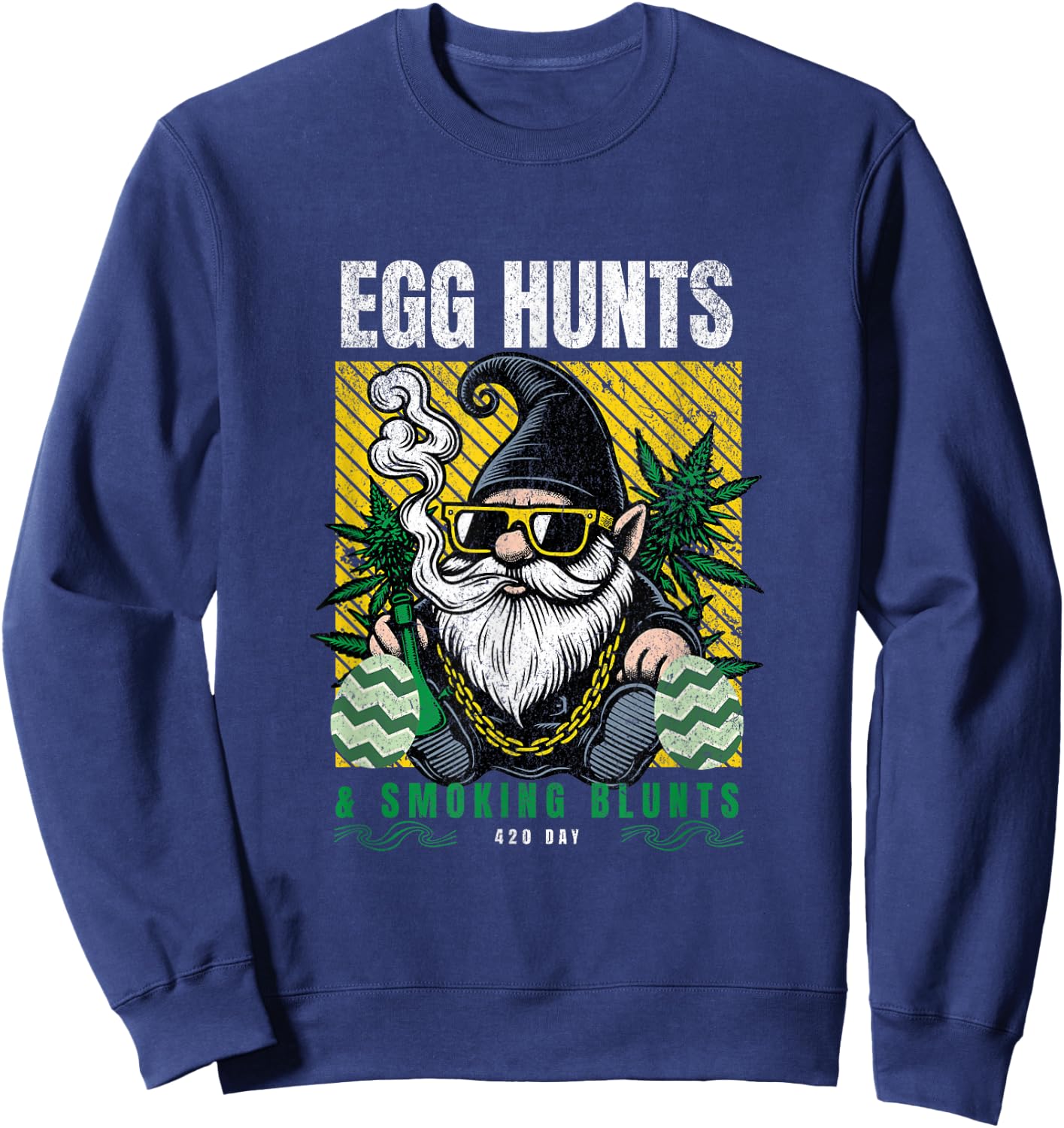 Stoned Easter Gnome With Joint 4/20 Marijuana Easter 420 Day Sweatshirt - Sweatshirt | Navy