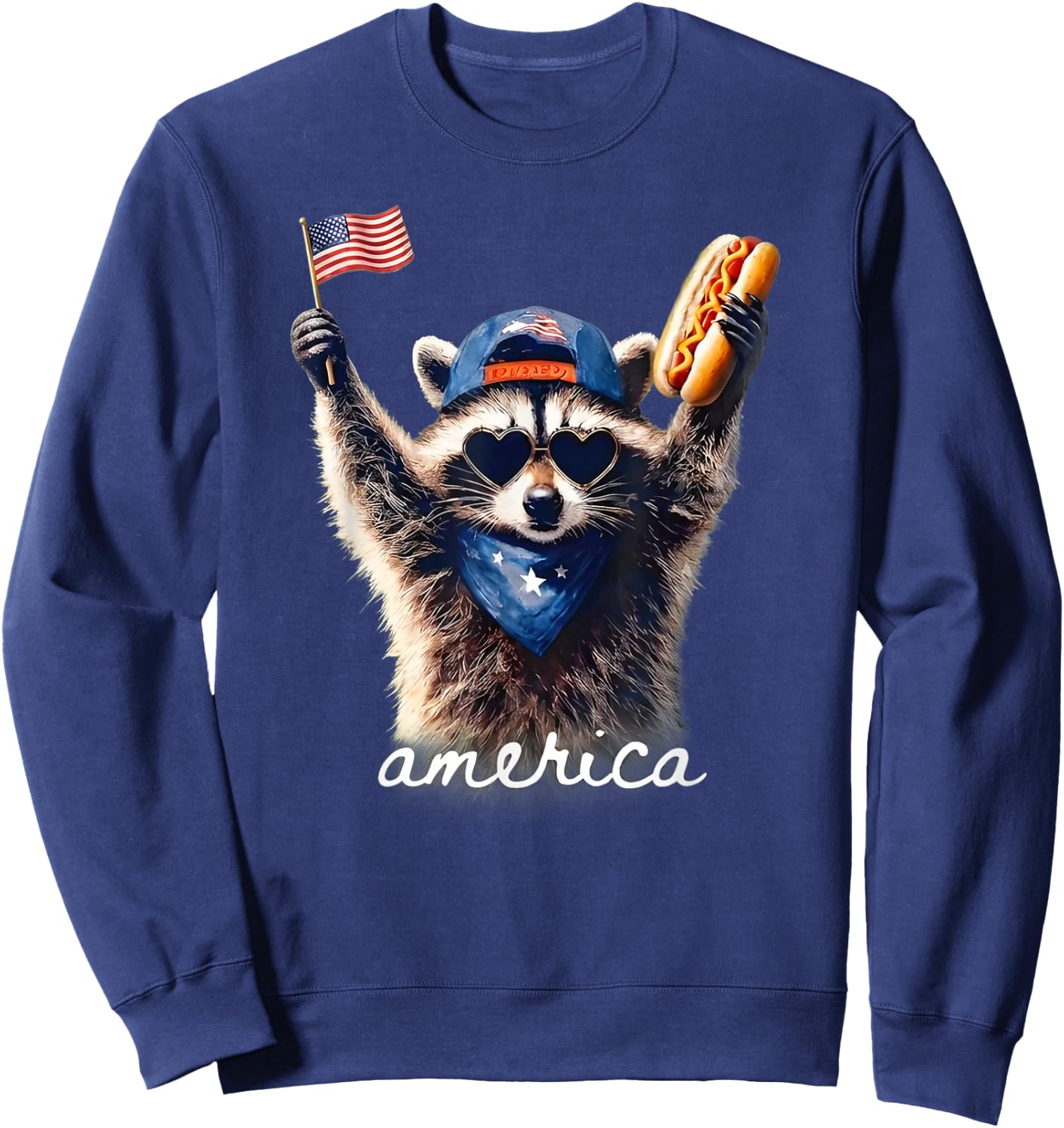 Feral Free American Racoon Funny 4th of July Graphic Sweatshirt - Sweatshirt | Navy