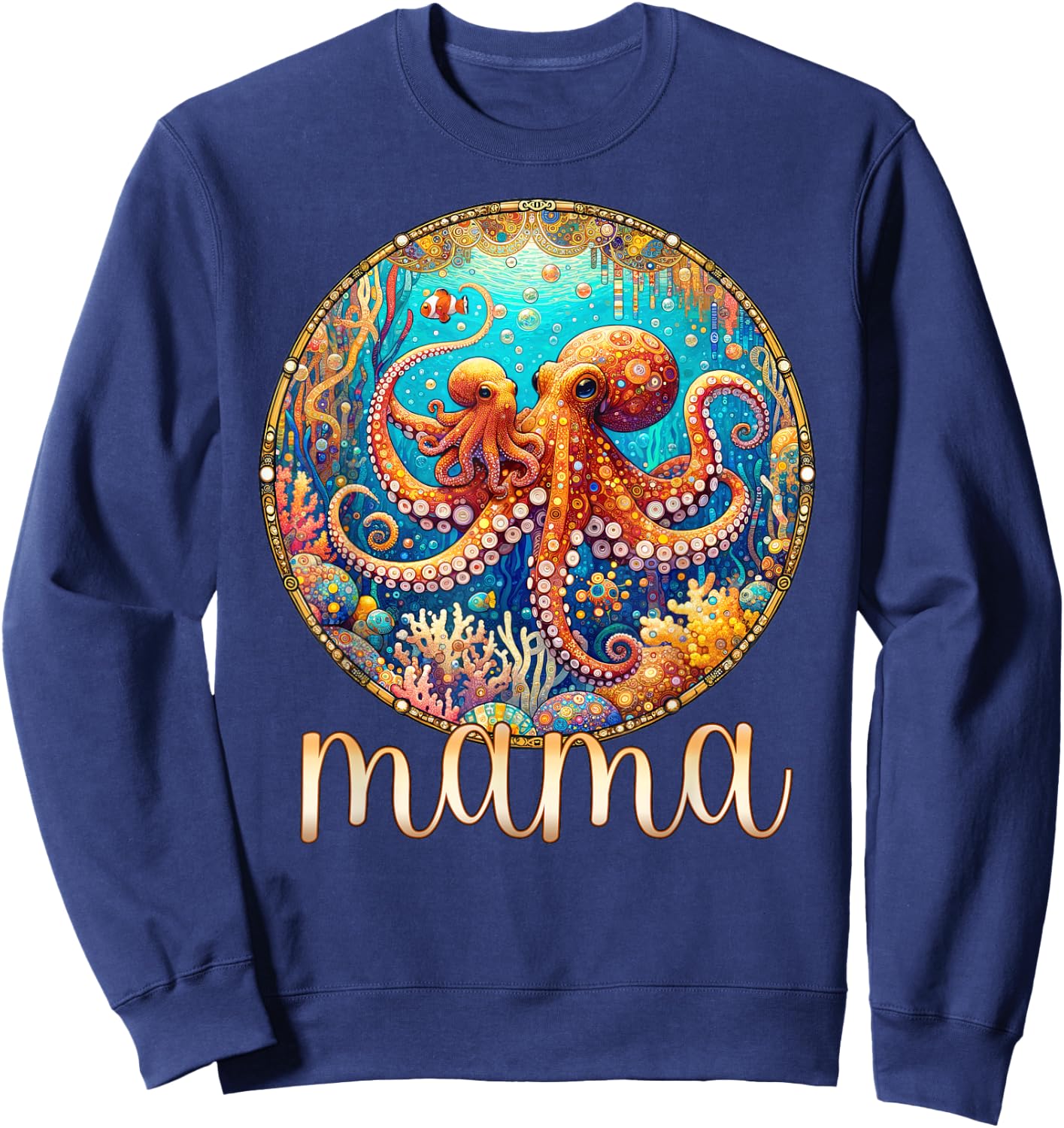 Mom & Baby Octopus - Sea Ocean Animal Mama Mother's Day Sweatshirt - Sweatshirt | Navy