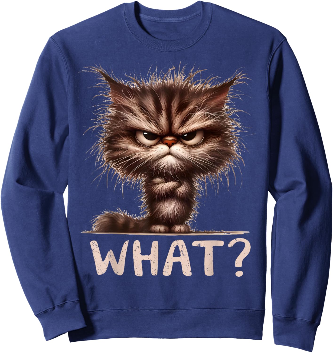 Cat What? Funny Annoyed Looking Cats Sarcasm Humor Saying Women Kids Sweatshirt - Sweatshirt | Navy
