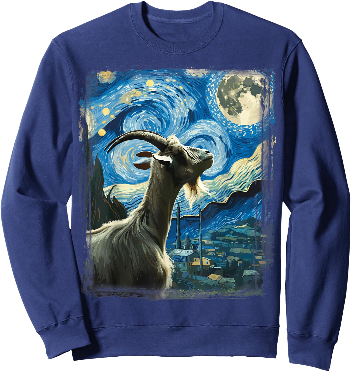 Goat Star Gazer - Artistic Van Gogh Style Starry Night Goat Sweatshirt - Sweatshirt | Navy