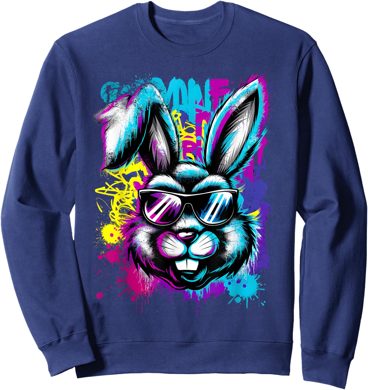 Happy Easter Graffiti Bunny Face Boys Girls Kids Easter Sweatshirt - Sweatshirt | Navy
