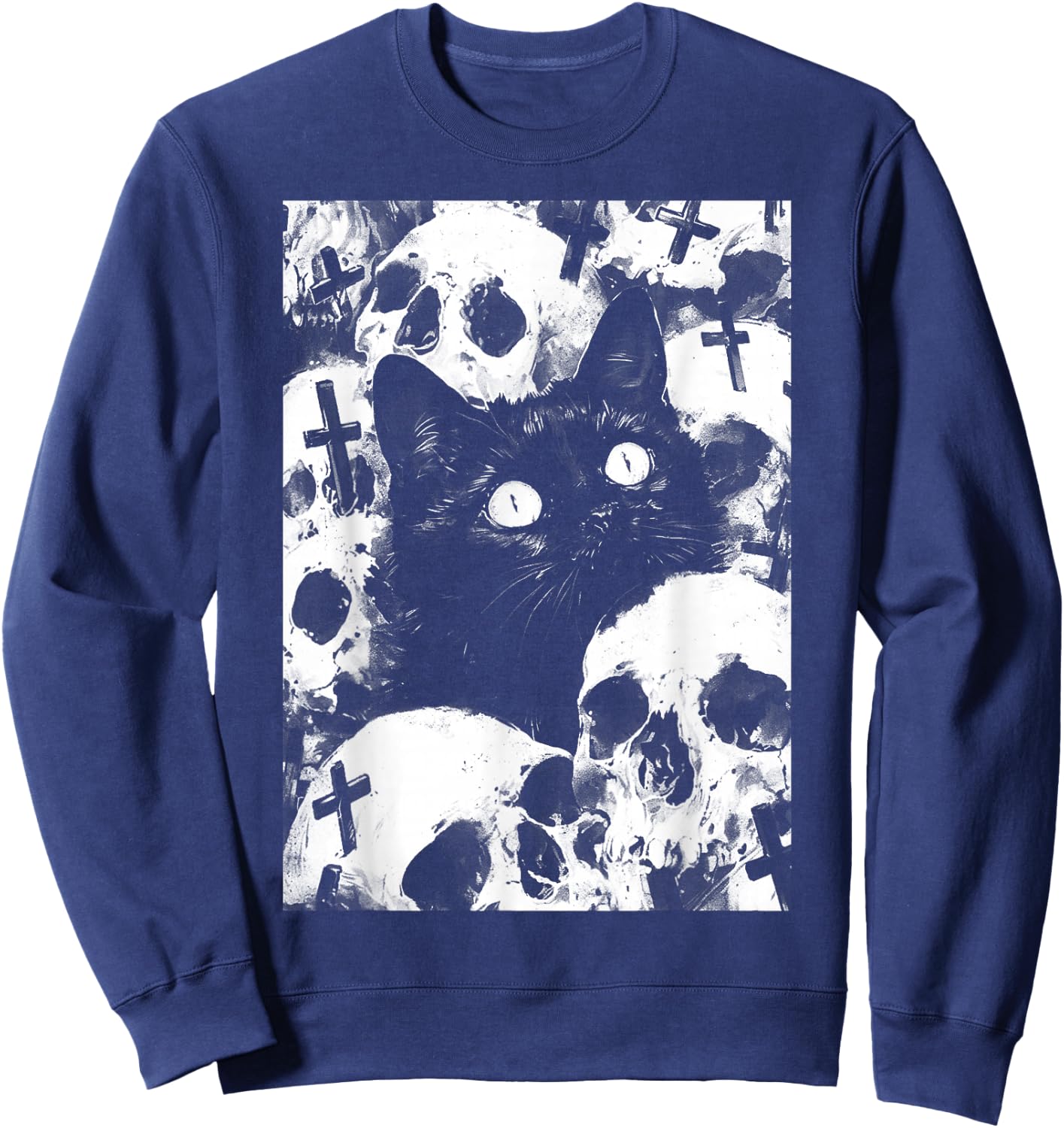 Satanic Occult Cat Goth Grunge Black Metal Crust Punk Sweatshirt - Sweatshirt | Navy