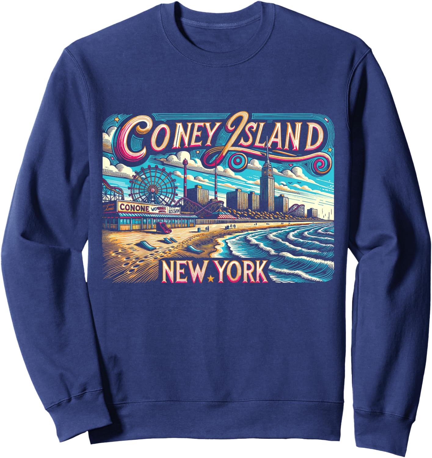 Coney Island New York Travel Summer Family Vacation Sweatshirt - Sweatshirt | Navy