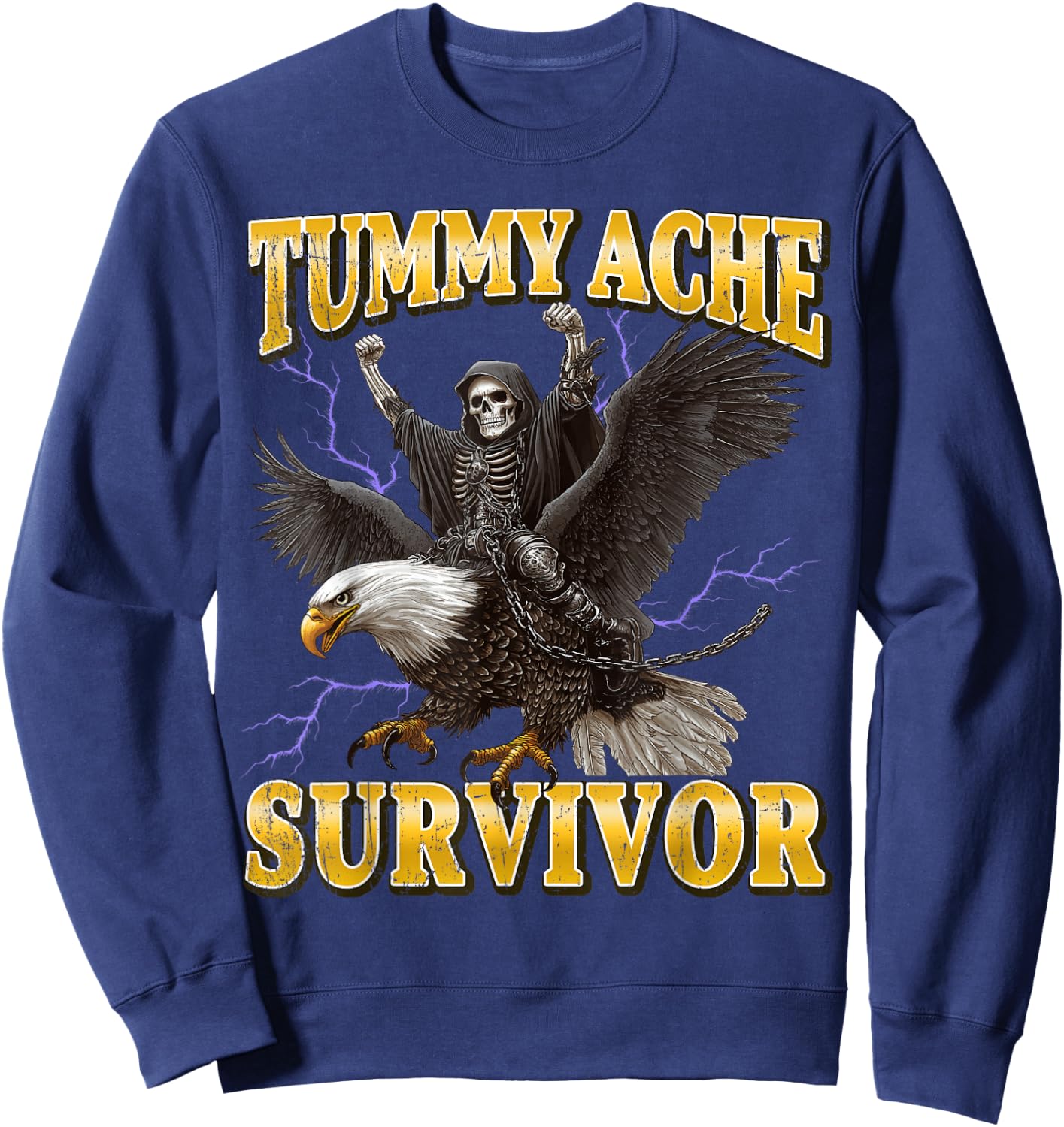 Tummy Ache Survivor Hard Skeleton Meme Sweatshirt - Sweatshirt | Navy