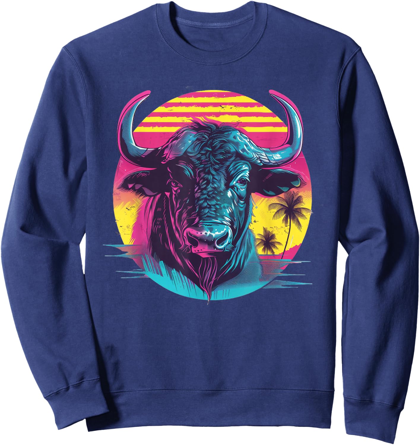 Water Buffalo Synthwave Sweatshirt - Sweatshirt | Navy
