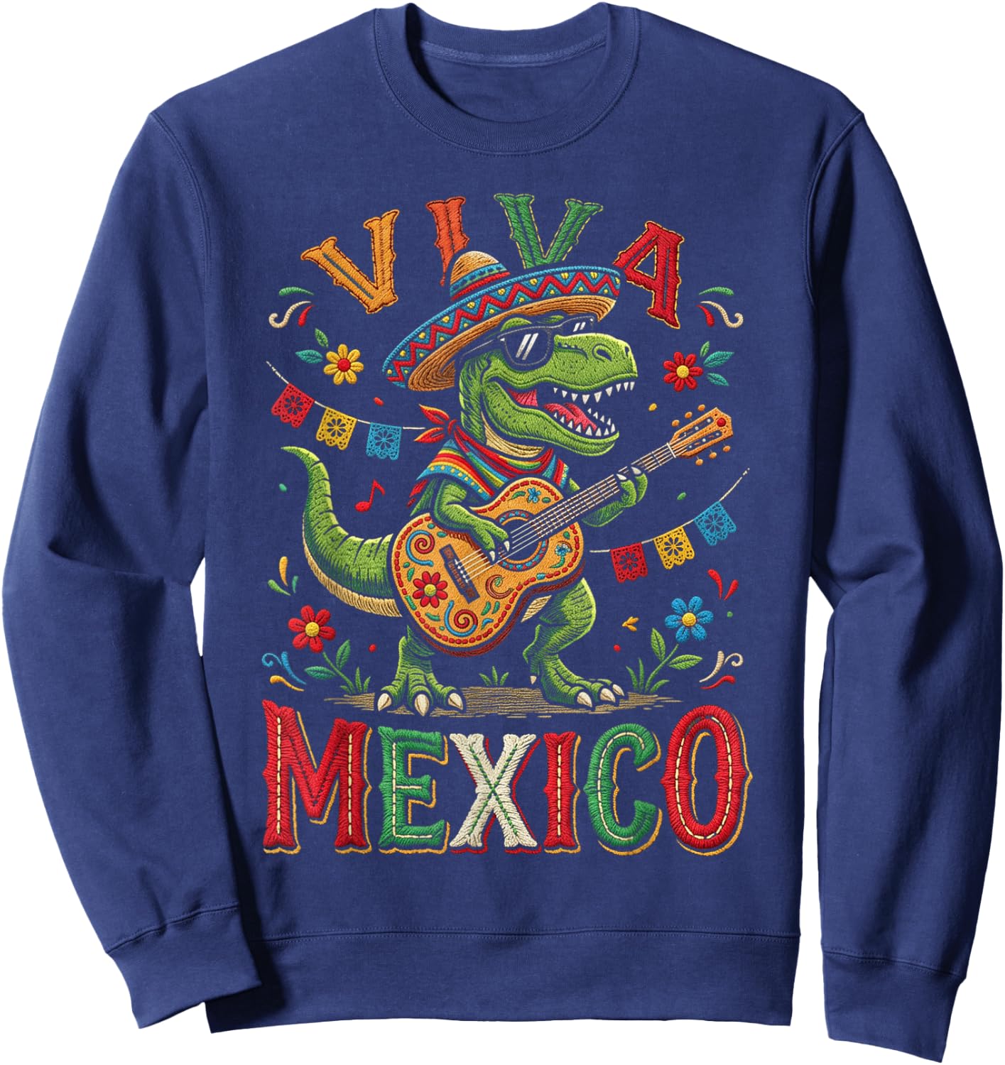 Viva Mexico Boy Dinosaur Mexican Independence Day Kids Sweatshirt - Sweatshirt | Navy