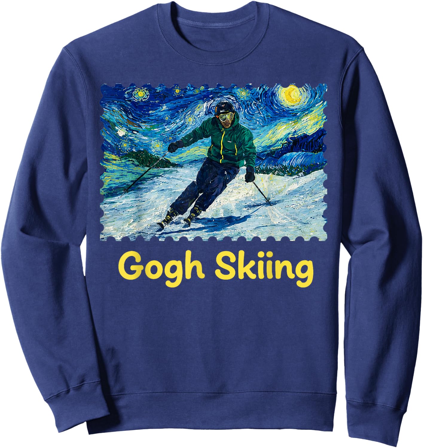 Gogh Skiing Ski Funny Van Gogh Pun Winter Sports Art Design Sweatshirt - Sweatshirt | Navy