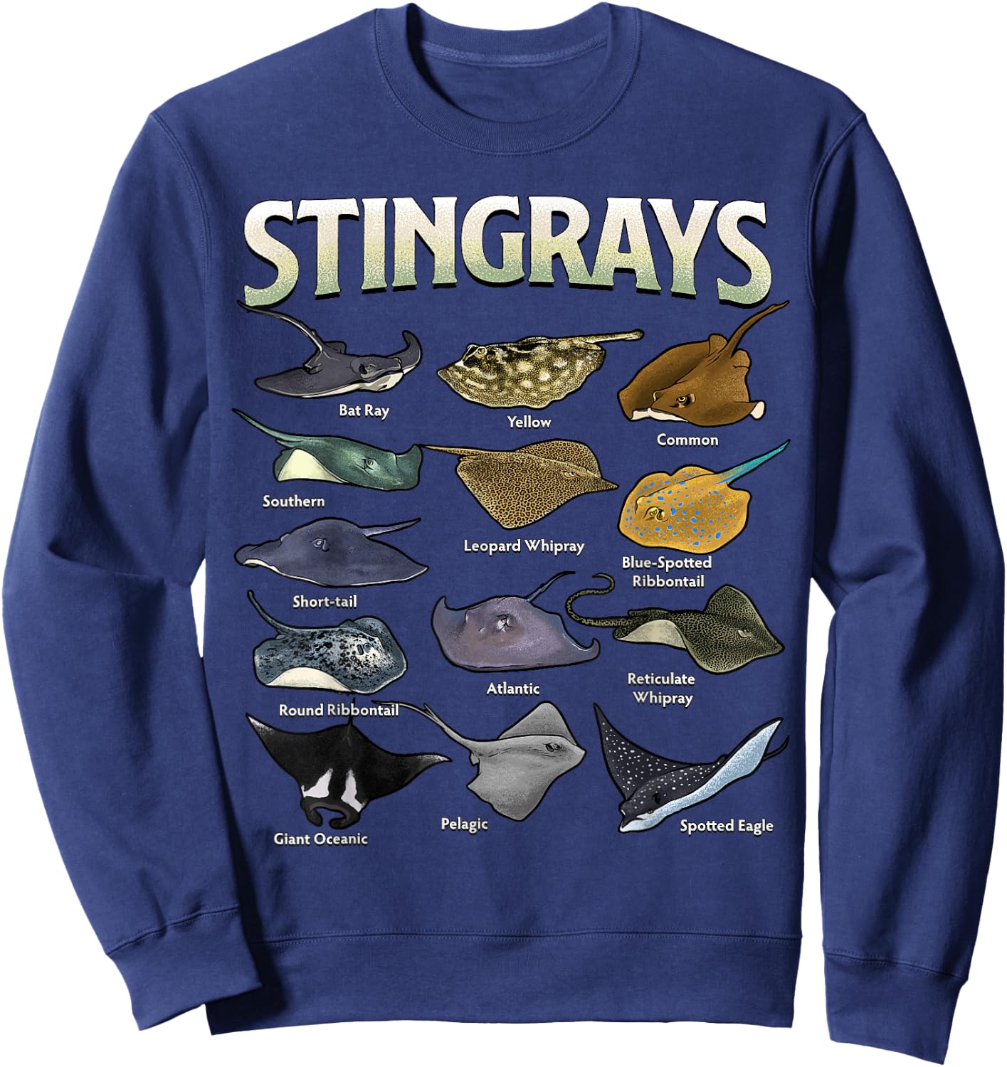 Stingrays of the World Ocean Species Collection Marine Life Sweatshirt - Sweatshirt | Navy