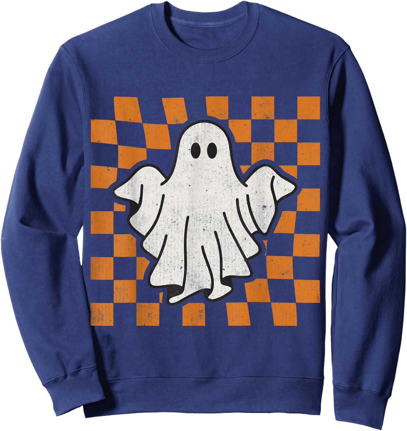 Retro Vintage Checkered Ghost Trendy Funny Halloween Sweatshirt - Sweatshirt | Navy