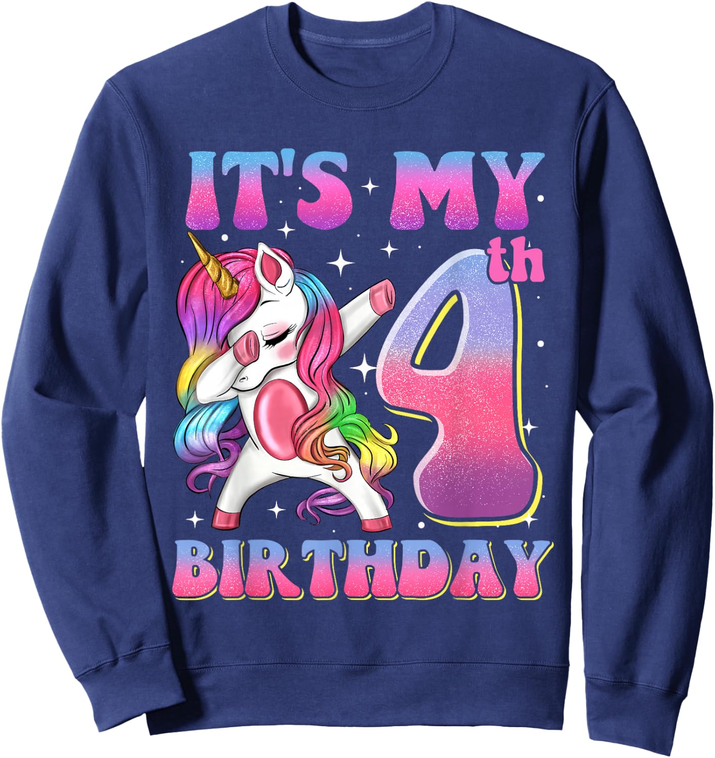 It's My 4th Birthday Dabbing Unicorn 4 Year Old Girls Kids Sweatshirt - Sweatshirt | Navy