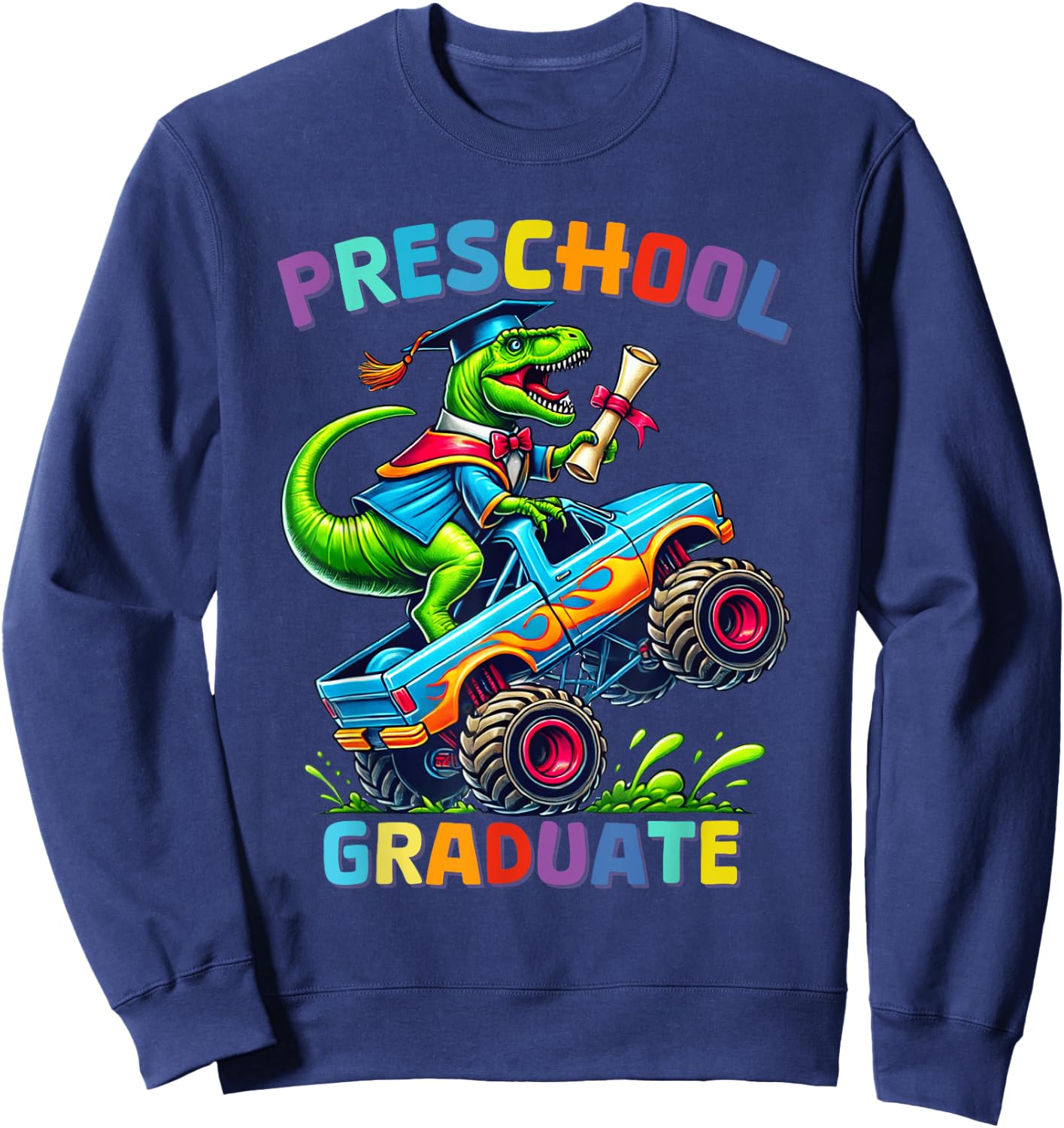 Preschool Graduation Monster Truck Dinosaur Boys Dino Sweatshirt - Sweatshirt | Navy