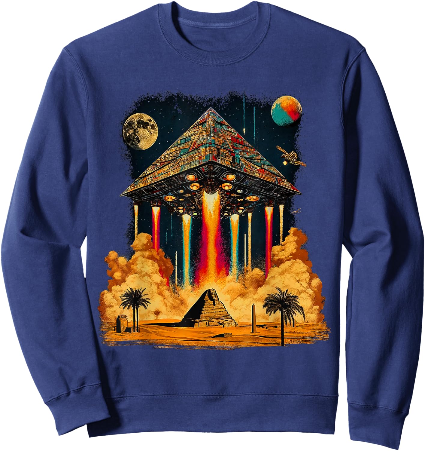 Alien Pyramid Ancient UFO Spaceship Design Astronaut Ancient , Black, S Sweatshirt - Sweatshirt | Navy