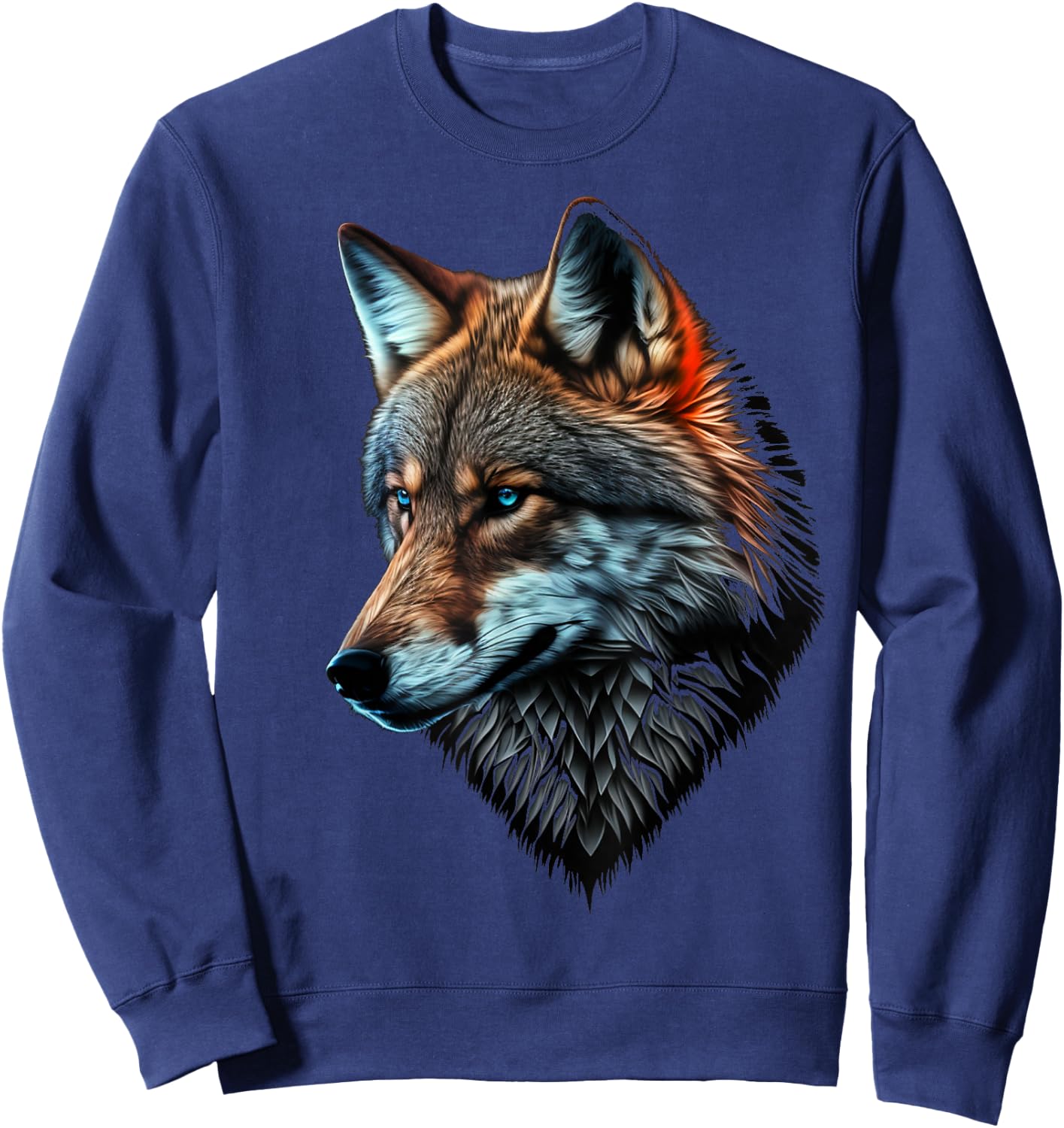 Wolf Porträt Blaue Augen Tierdruck Kunst Wolf Sweatshirt - Sweatshirt | Navy