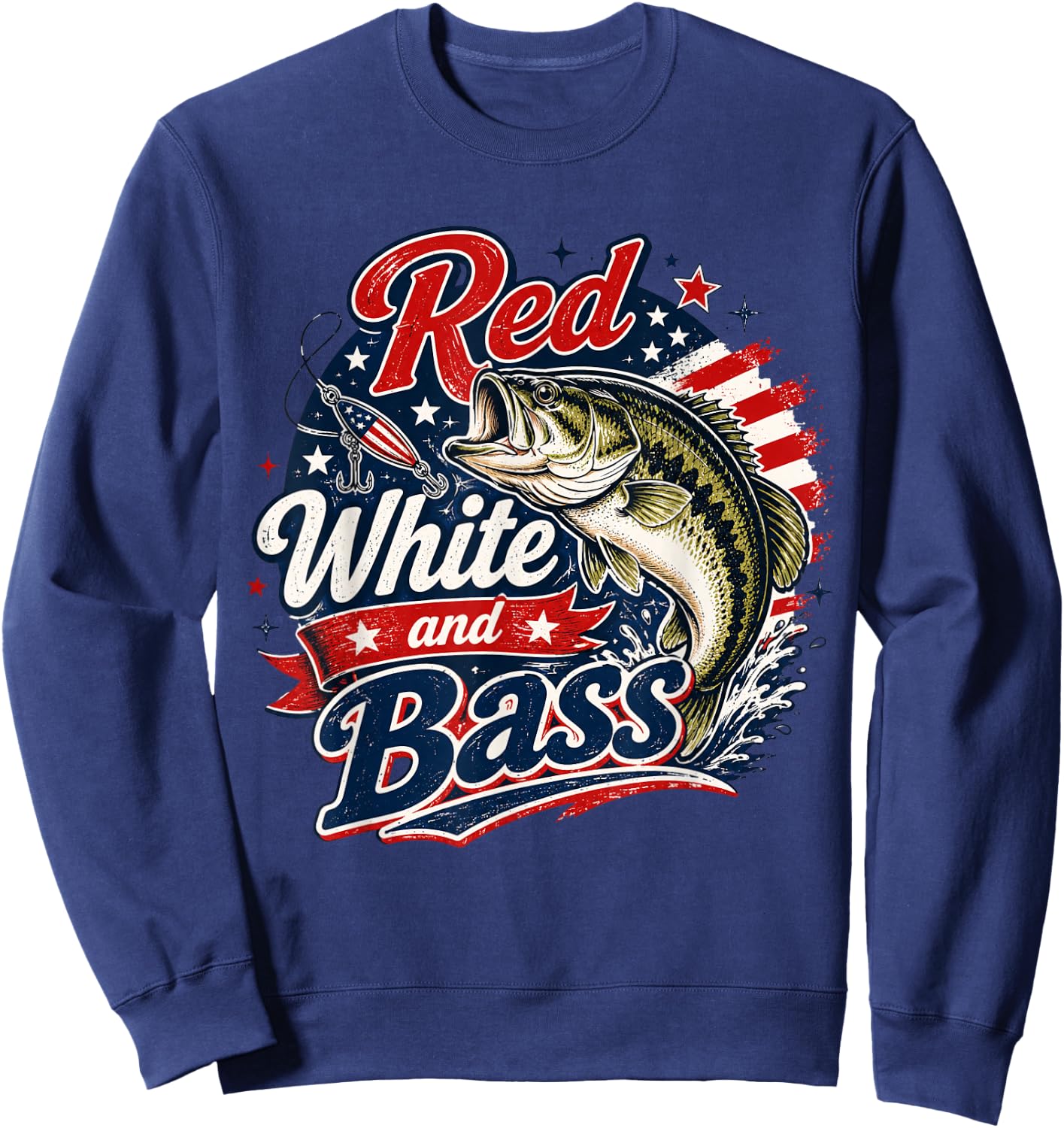 Cool Red White and Bass Patriotic Fishing USA Flag Fisherman Sweatshirt - Sweatshirt | Navy