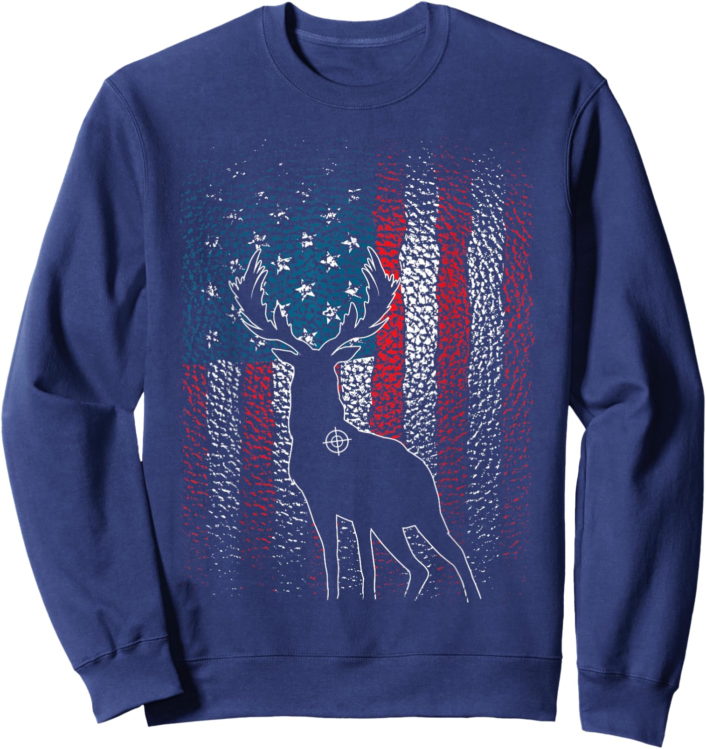Deer Hunting American Flag Whitetail Buck Antlers Hunter Men Sweatshirt - Sweatshirt | Navy