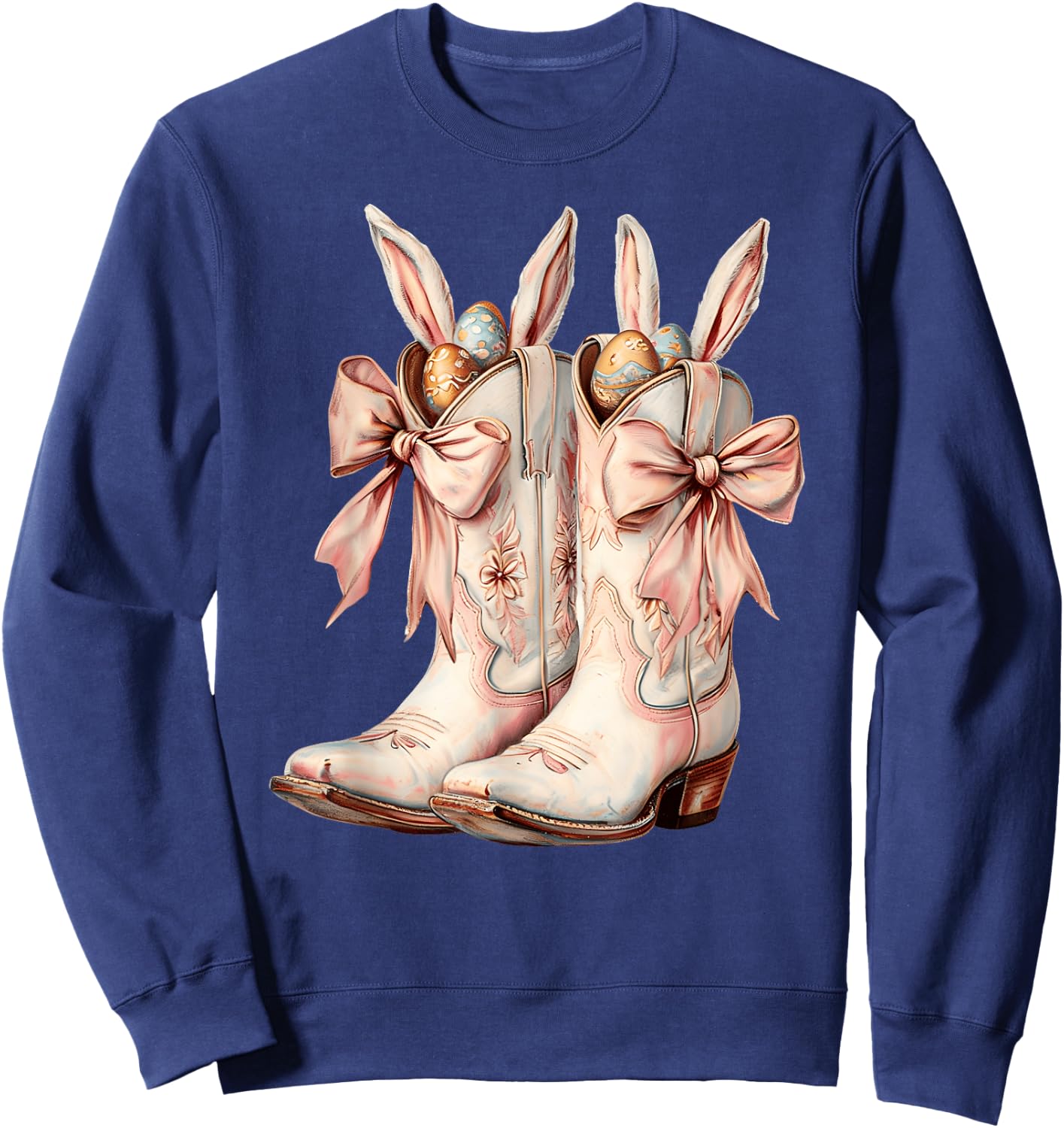 Groovy Cute Easter Eggs Boots Western Cowboy Howdy Easter Sweatshirt - Sweatshirt | Navy