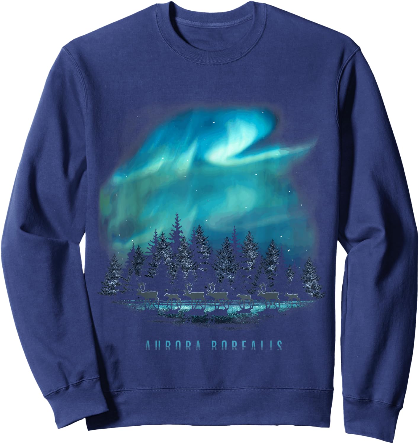 The Secret of Moose Aurora Borealis - Northern Lights - -Adults - Black - Small - Short Sleeve Sweatshirt - Sweatshirt | Navy
