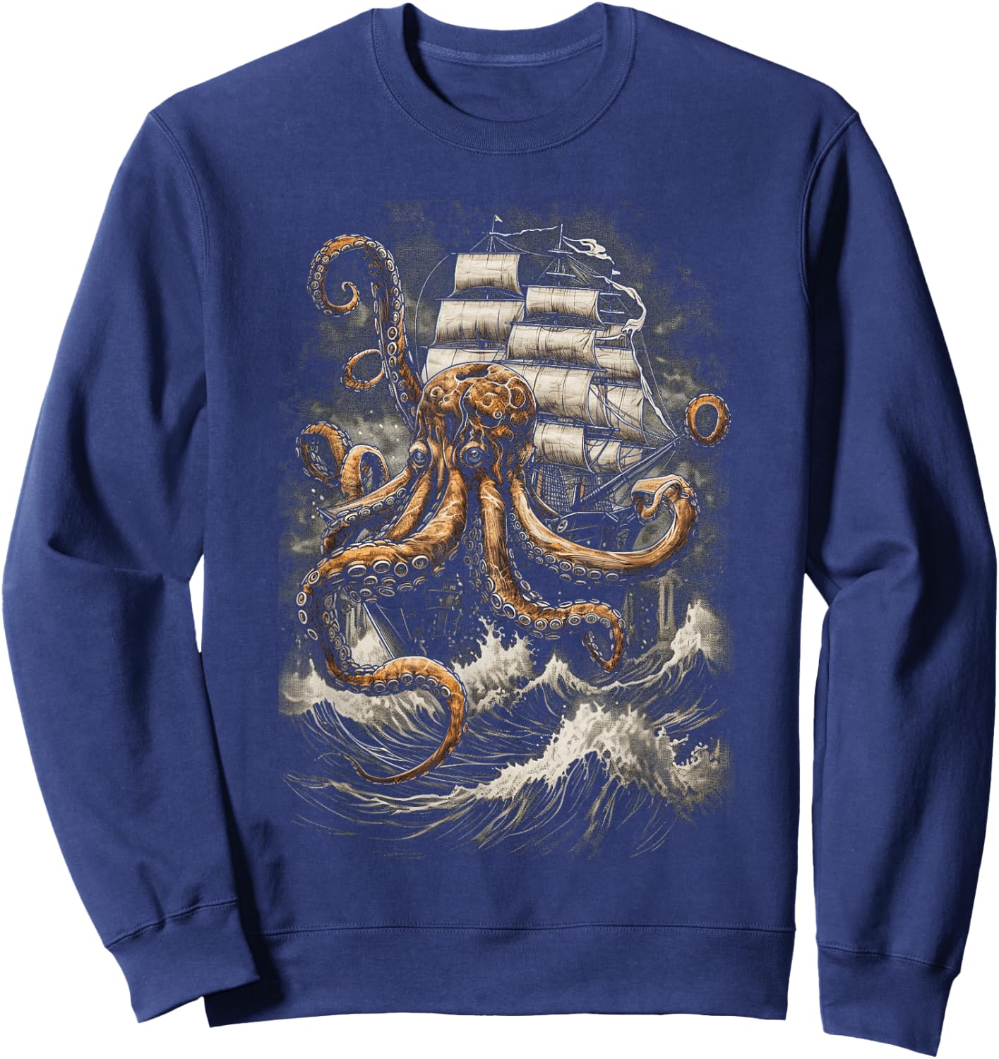 Giant Octopus Pirate Ship Vintage Kraken Sailing Squid Sweatshirt - Sweatshirt | Navy
