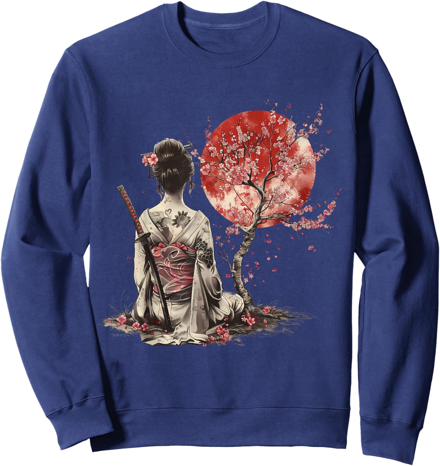 Japanese Samurai Sakura Cherry Blossom Japanese Geisha , Black, S Sweatshirt - Sweatshirt | Navy