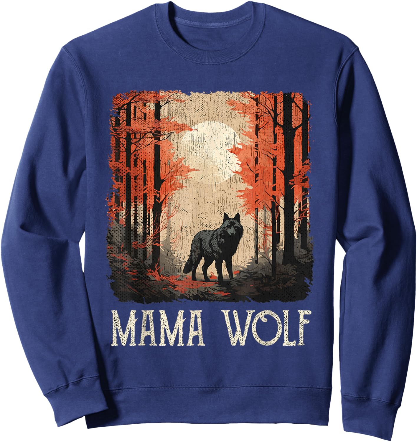 Full Moon Mother Grunge Forest Mom Wolf Mama Wolf Sweatshirt - Sweatshirt | Navy