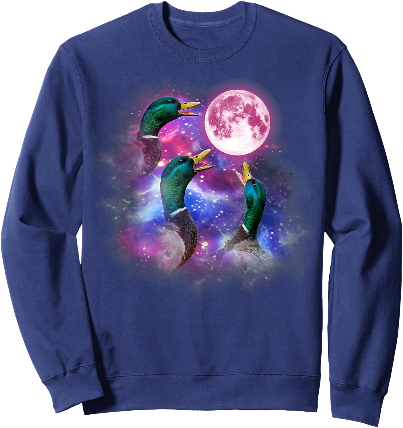 Mallard duck Howling At The Moon Wildlife colorful duck Sweatshirt - Sweatshirt | Navy