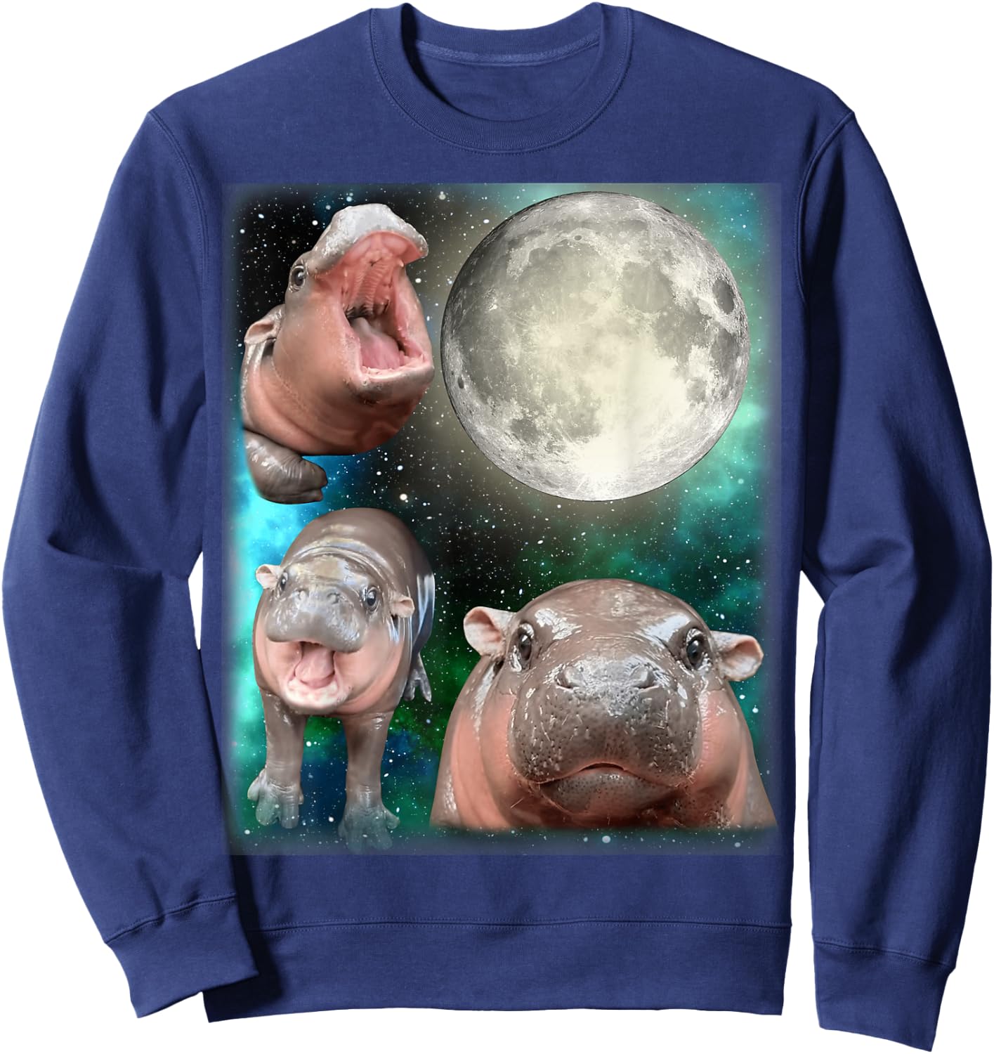 3 Hippo Moon Howling - 3 MOO-DENG Head Moon Howling Sweatshirt - Sweatshirt | Navy