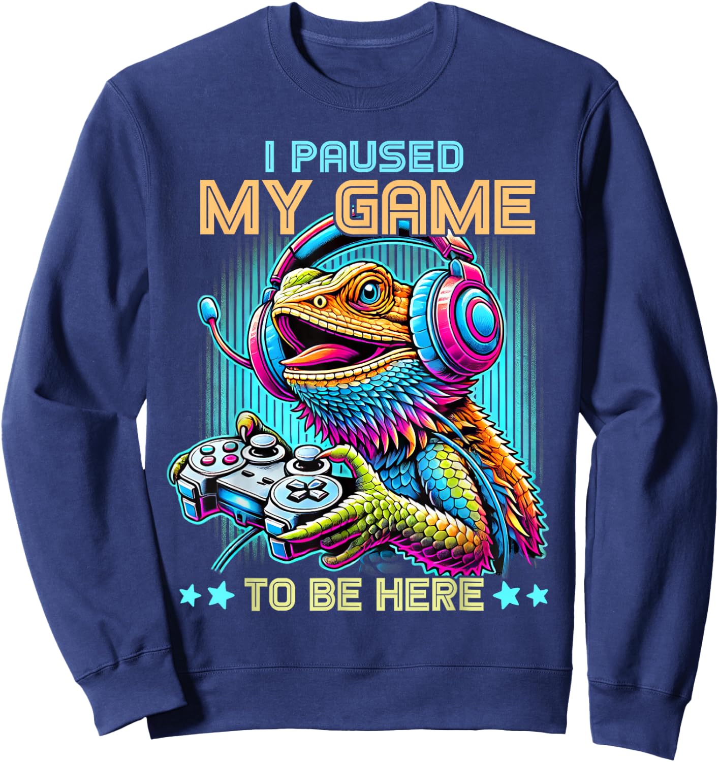 I Paused My Game To Be Here Bearded Dragon Video Games Retro Sweatshirt - Sweatshirt | Navy