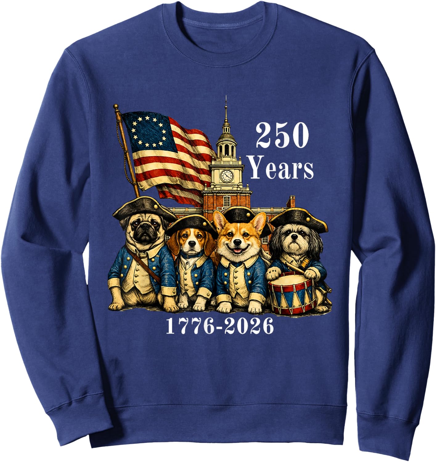 250 Years Patriotic Dogs 1776-2026 America Anniversary Sweatshirt - Sweatshirt | Navy