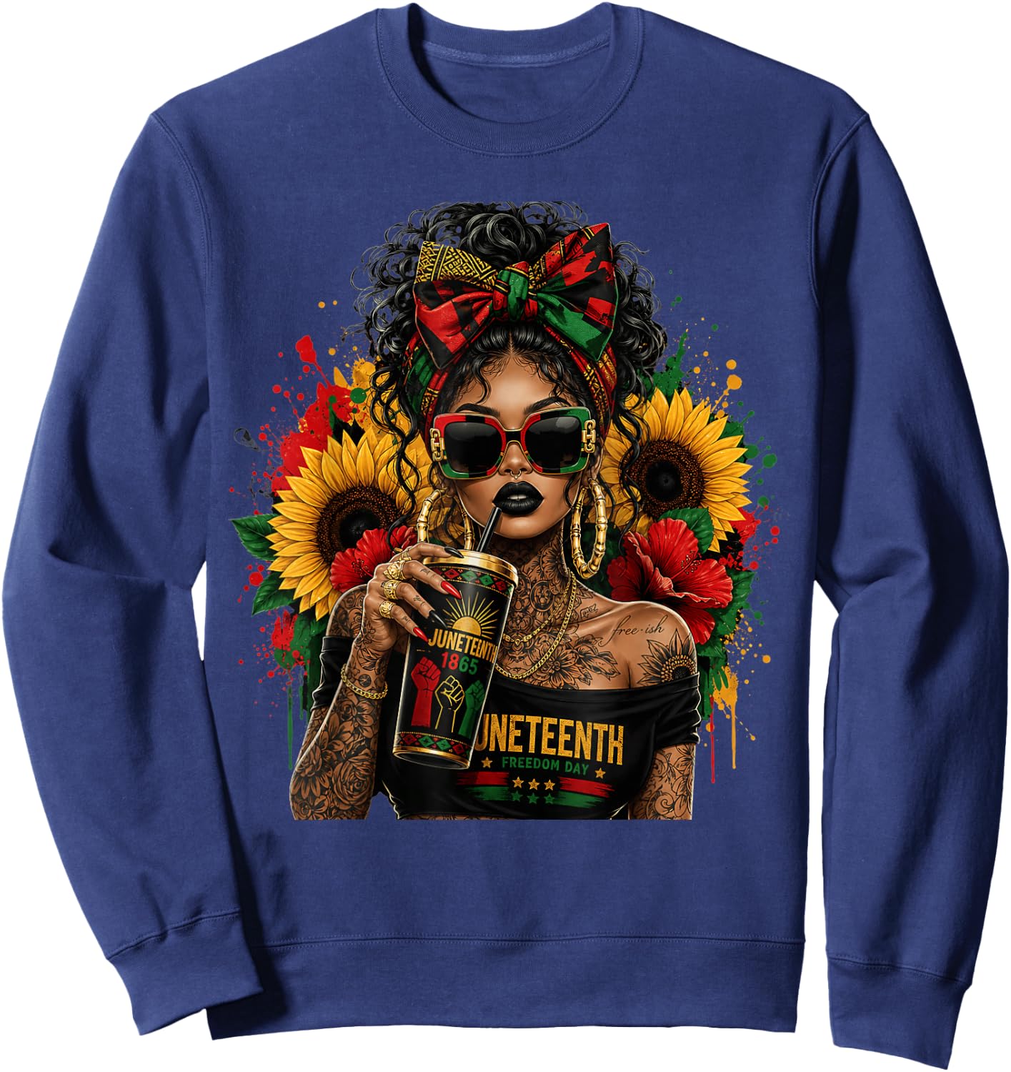 African American Juneteenth Pride Afro Women Sweatshirt - Sweatshirt | Navy