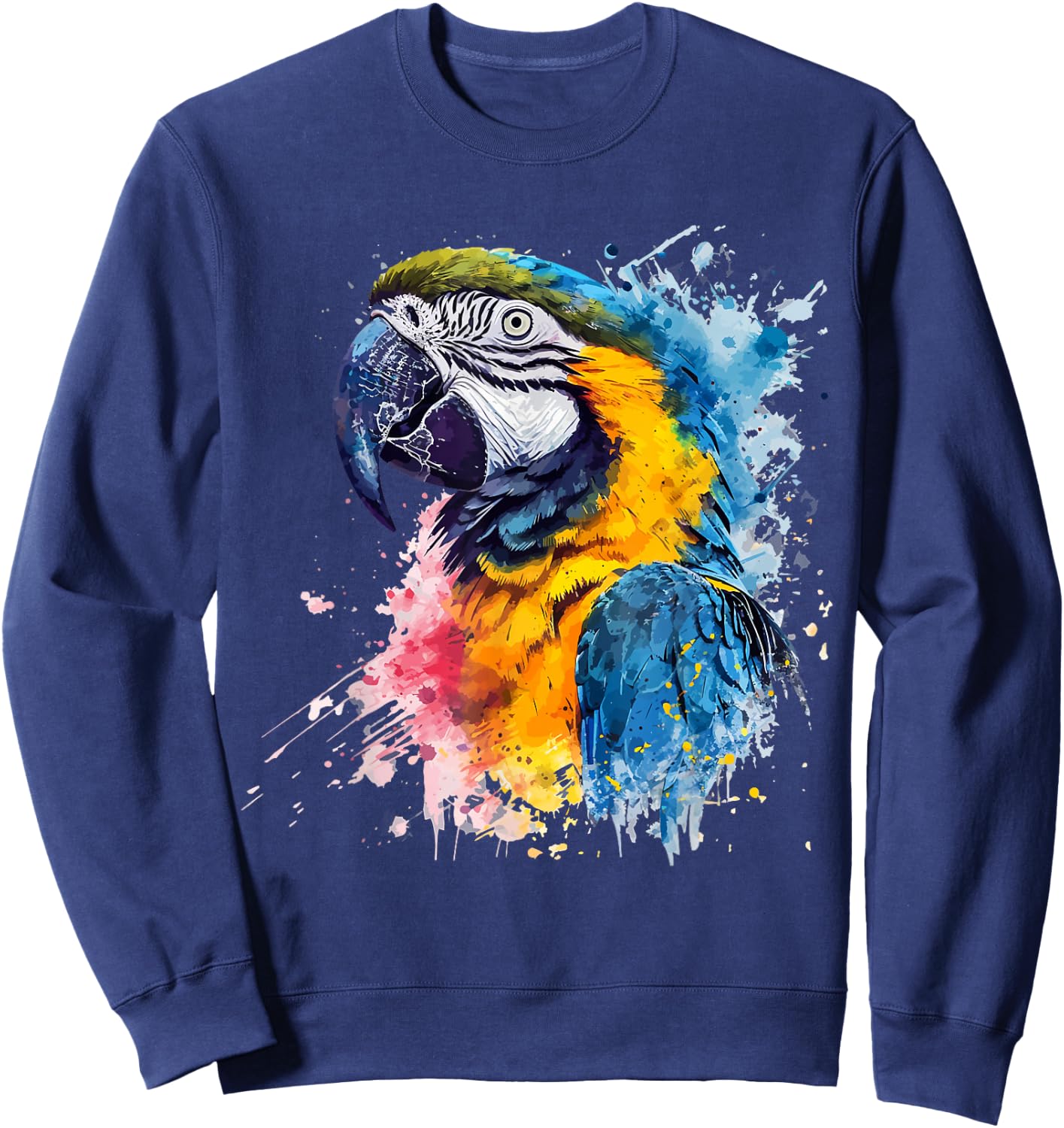 Colorful Parrot Watercolor Sweatshirt - Sweatshirt | Navy