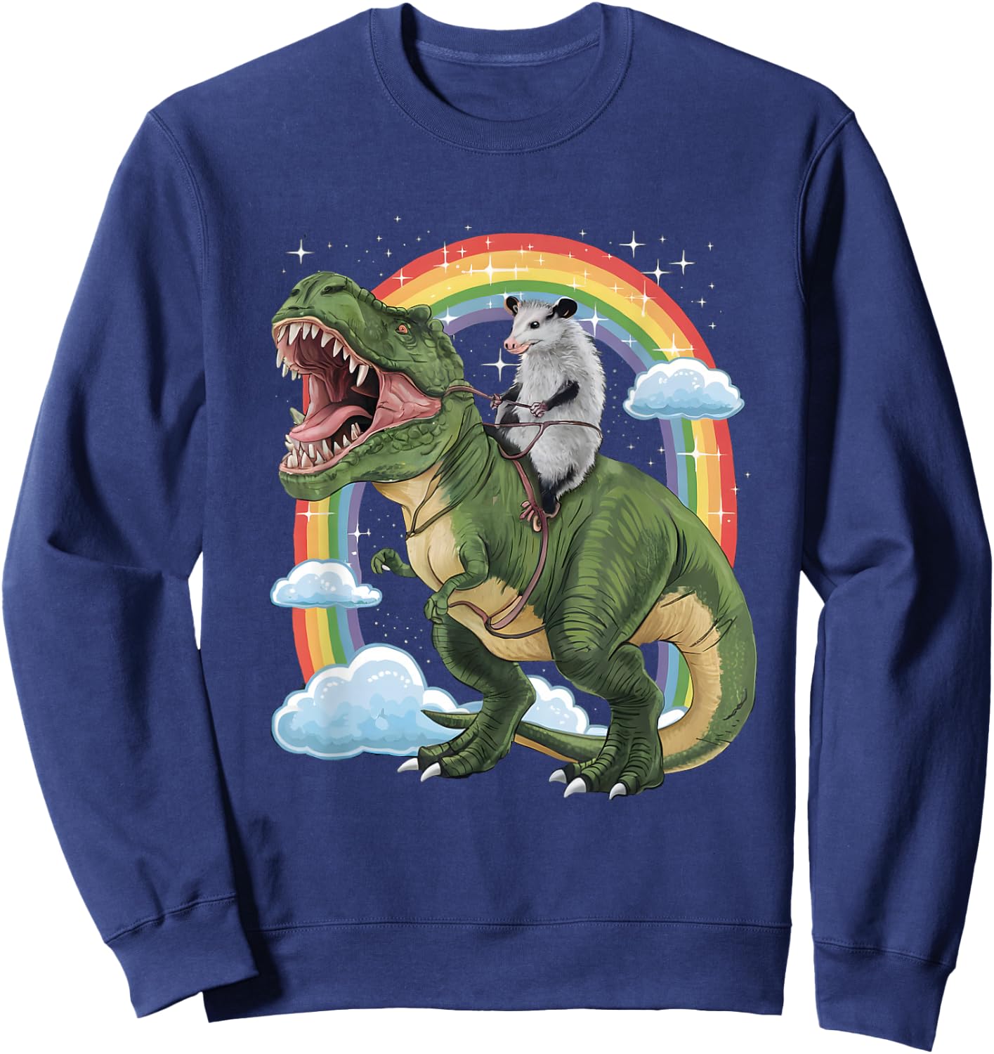 Possum Opossum Riding Dinosaur T Rex Funny Animal Meme Sweatshirt - Sweatshirt | Navy