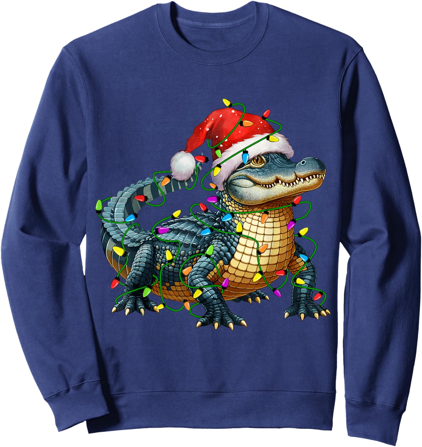 Alligator Santa Christmas Tree Lighting Xmas Funny Sweatshirt - Sweatshirt | Navy
