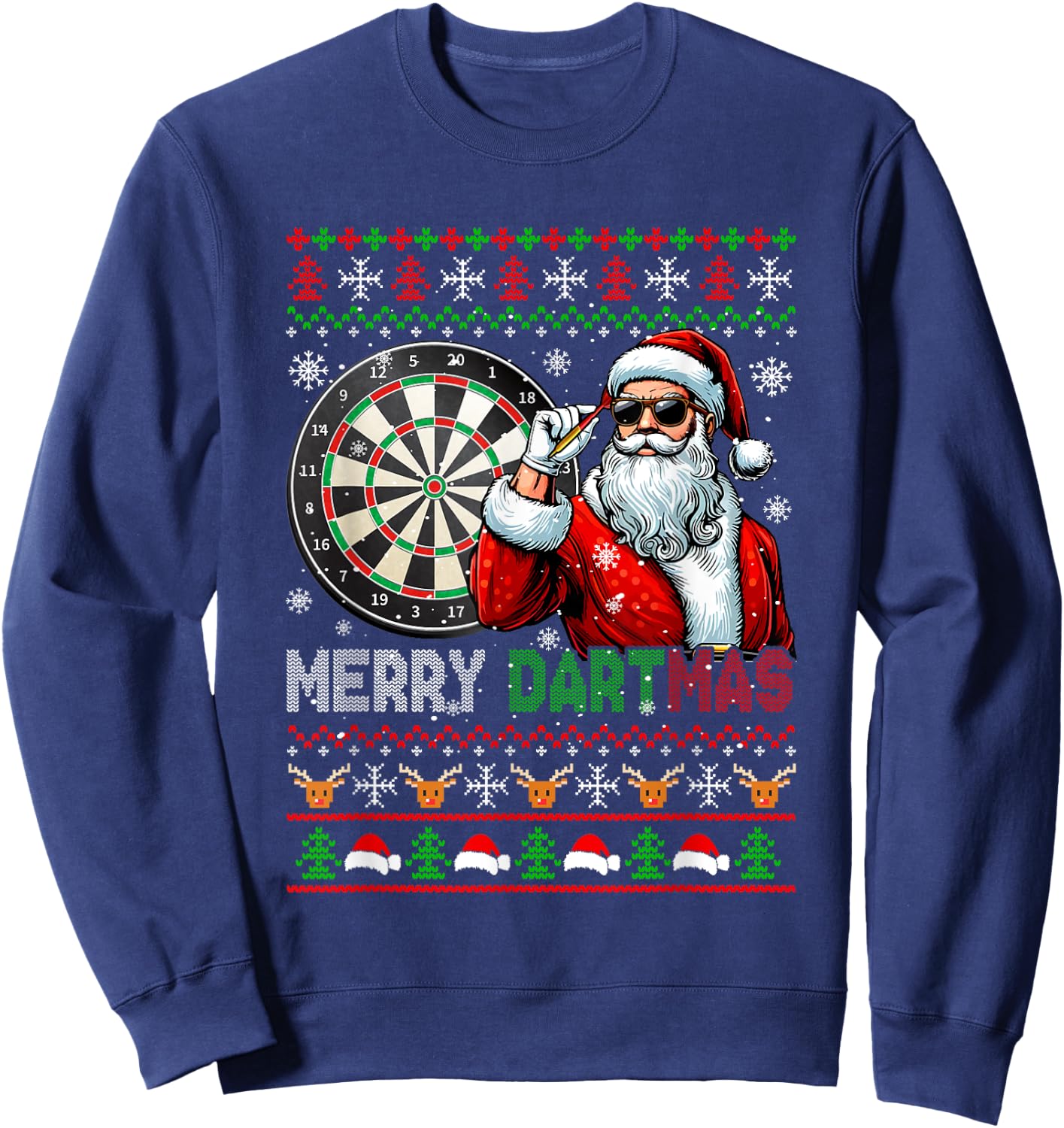 Merry Dartmas Xmas Santa Sunglasses Playing Dart Sweater Sweatshirt - Sweatshirt | Navy