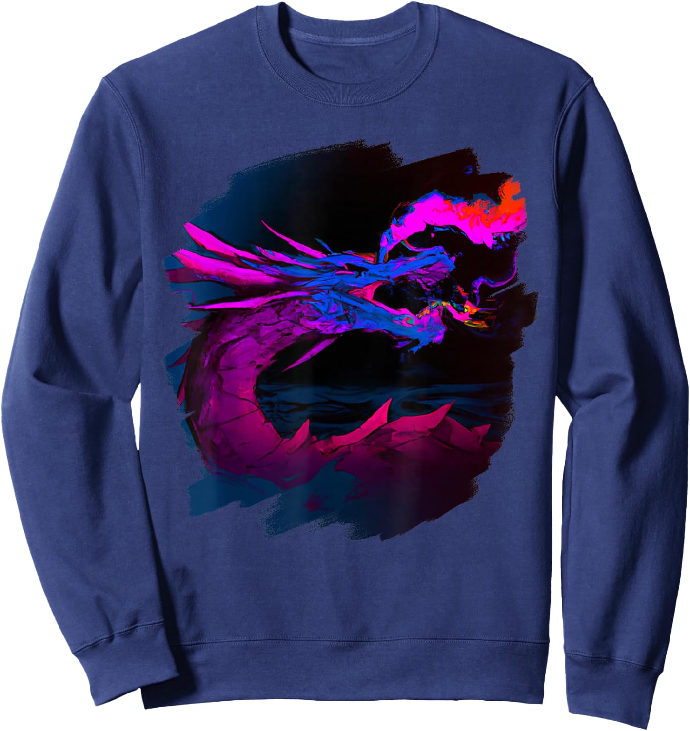 Cool Artistic Dragon Breathing Magic Fire Mythical Dragons Sweatshirt - Sweatshirt | Navy