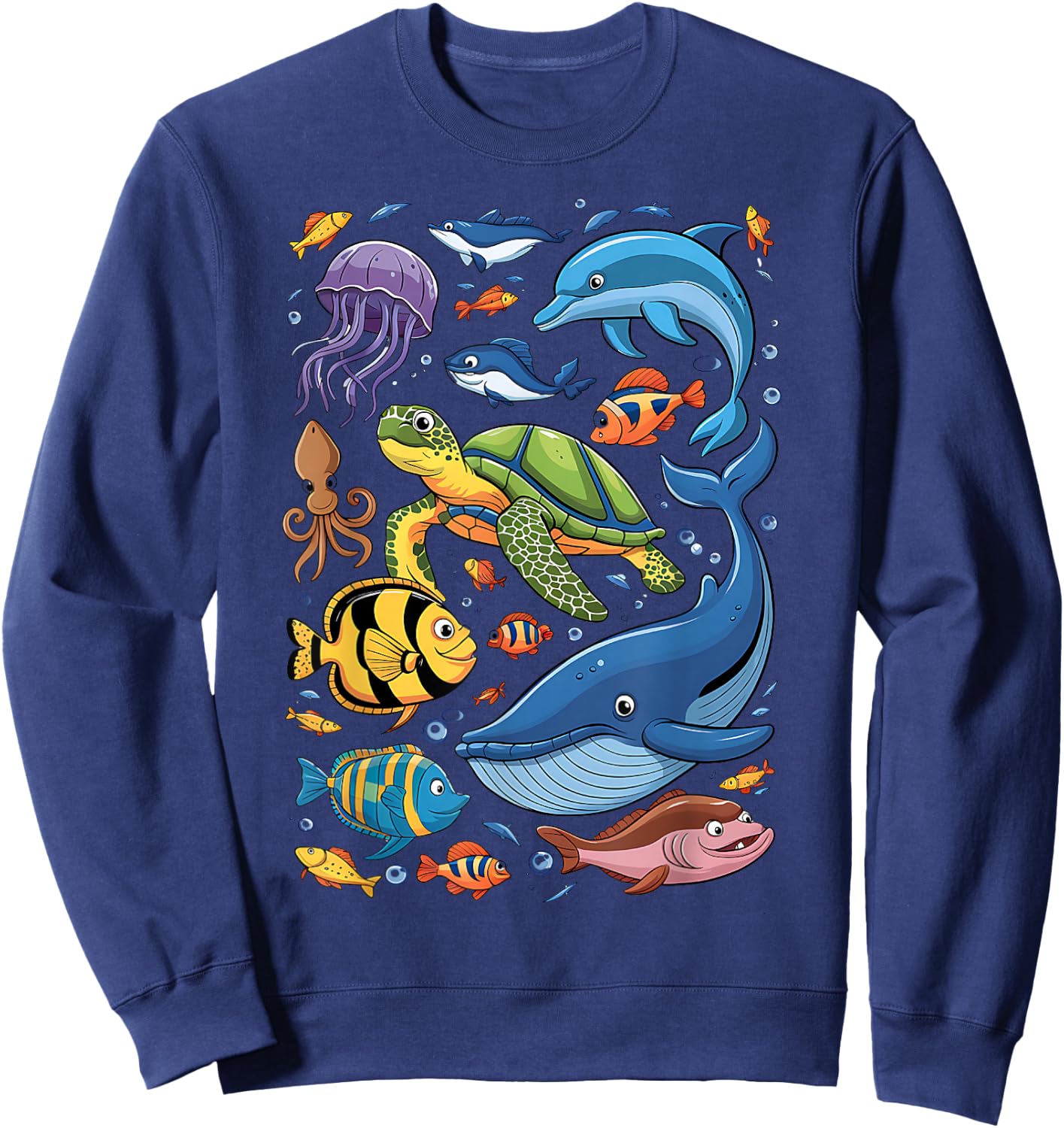 Sea Creature Animal Marine Ocean Life Turtle Whale Dolphin Sweatshirt - Sweatshirt | Navy