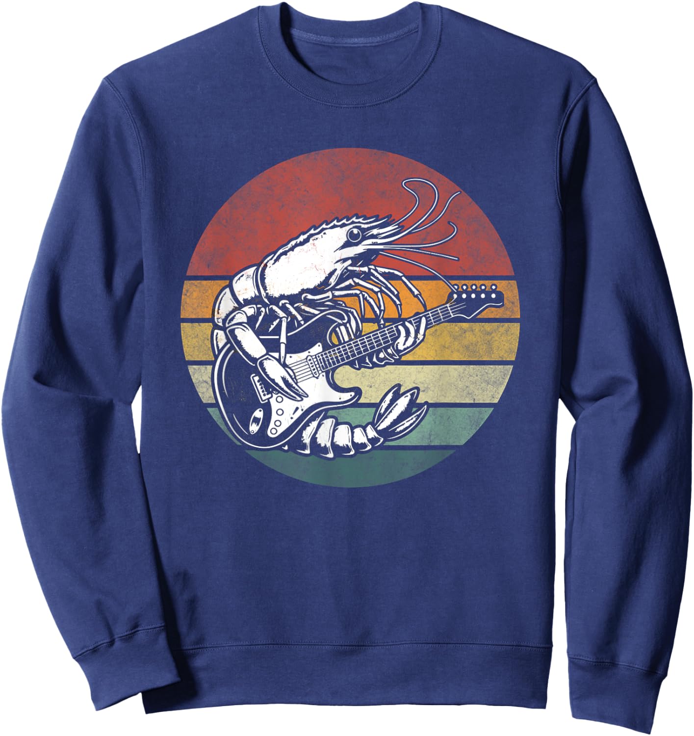 Vintage Shrimp Playing Guitar Funny Retro Shrimp Rock Music Sweatshirt - Sweatshirt | Navy