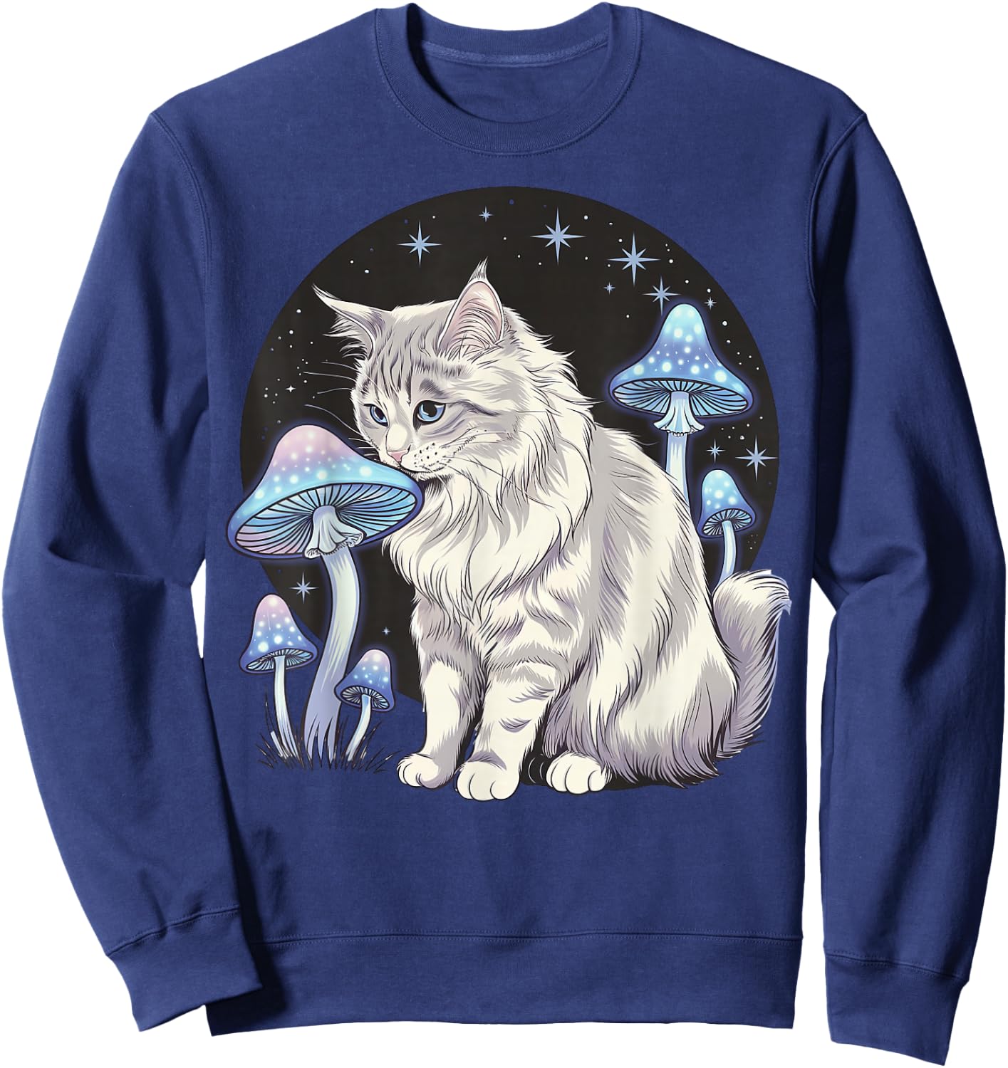 Magical Turkish Angora Sniffing Glowing Mushrooms Sweatshirt - Sweatshirt | Navy