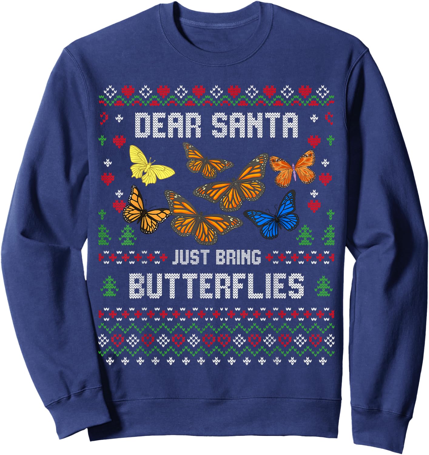 Butterfly Christmas Ugly Xmas Insect Sweater Sweatshirt - Sweatshirt | Navy