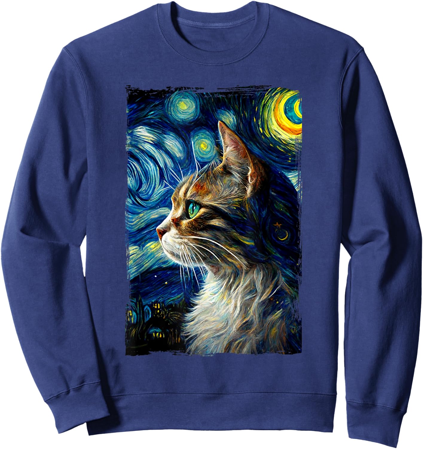 Starry Night Cat Van Gogh's Cat Vincent - Cat Lover Parodie Sweatshirt - Sweatshirt | Navy