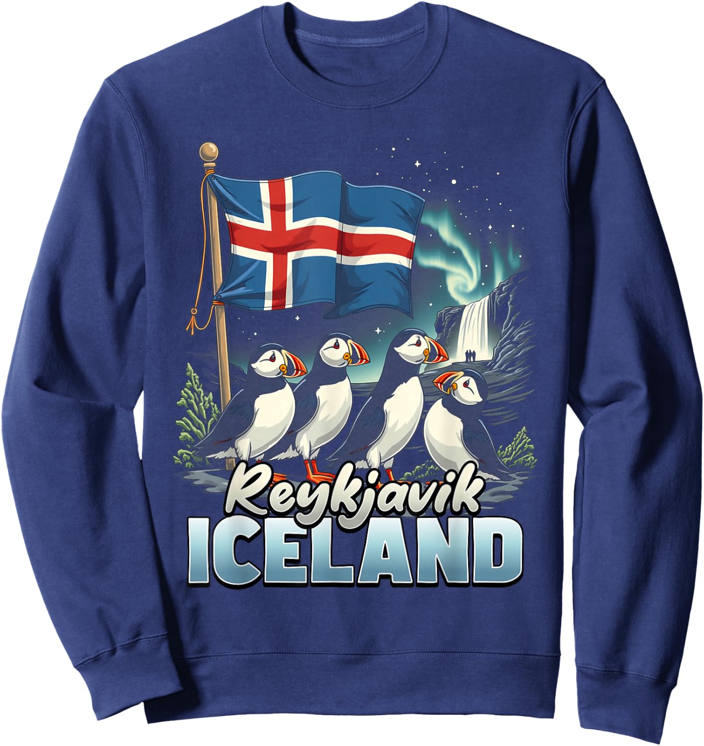 Reykjavik Iceland Flag Puffin Reykjavik Vacation Souvenir Sweatshirt - Sweatshirt | Navy