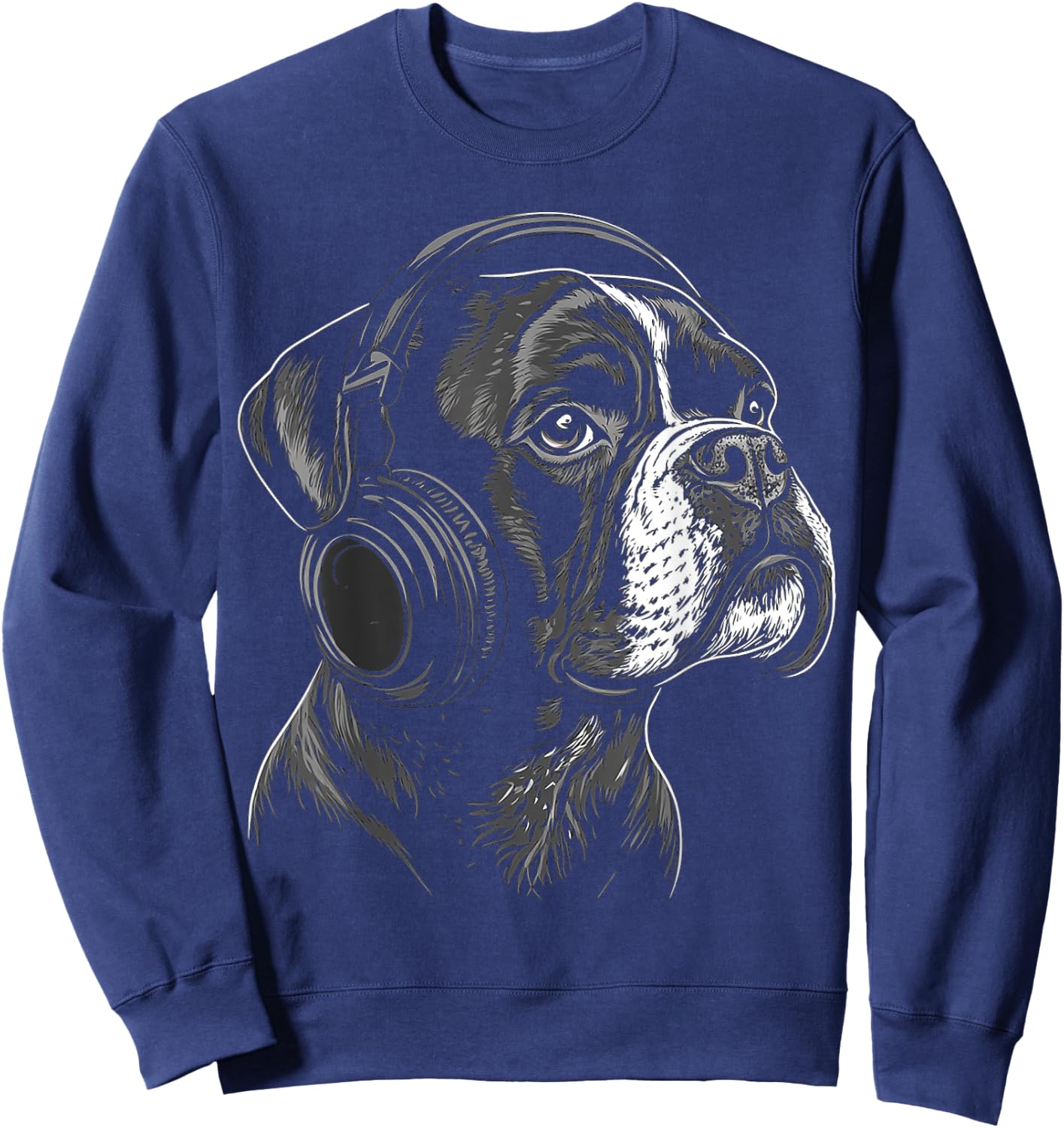 Boxer Chien Motif Animal Animalier Musique Casque Boxer Sweatshirt - Sweatshirt | Navy