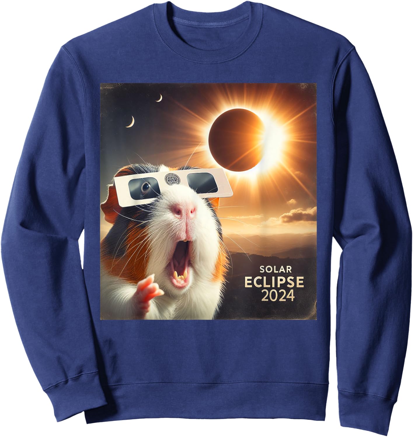 Funny Selfie Guinea Pig Kids Solar Eclipse Sweatshirt - Sweatshirt | Navy