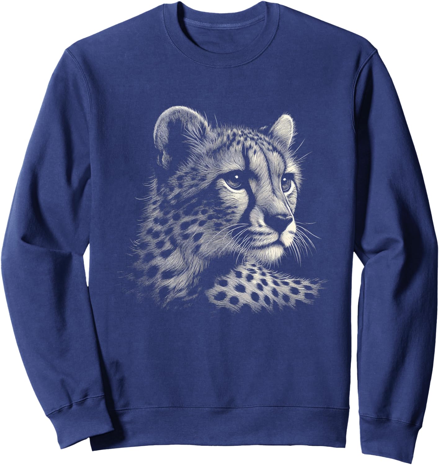 Leopard Cheetah Face Graphic Art Design Sweatshirt - Sweatshirt | Navy