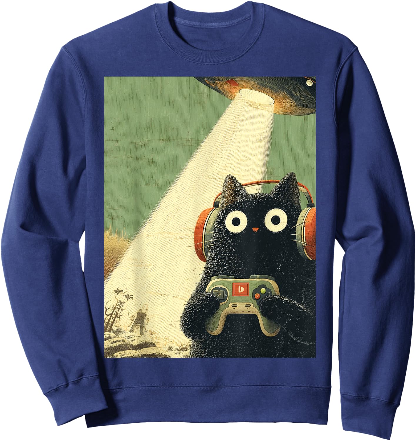 Japanische Zocker Katze Videospiele Entführung UFO Alien Sweatshirt - Sweatshirt | Navy