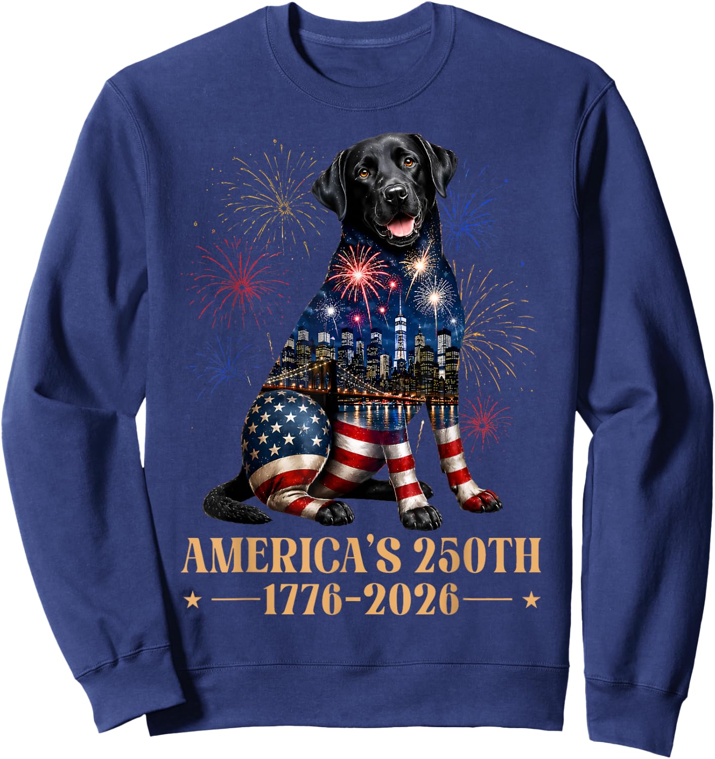 Fireworks 4th of July American Flag Patriotic Black Lab Dog Sweatshirt - Sweatshirt | Navy