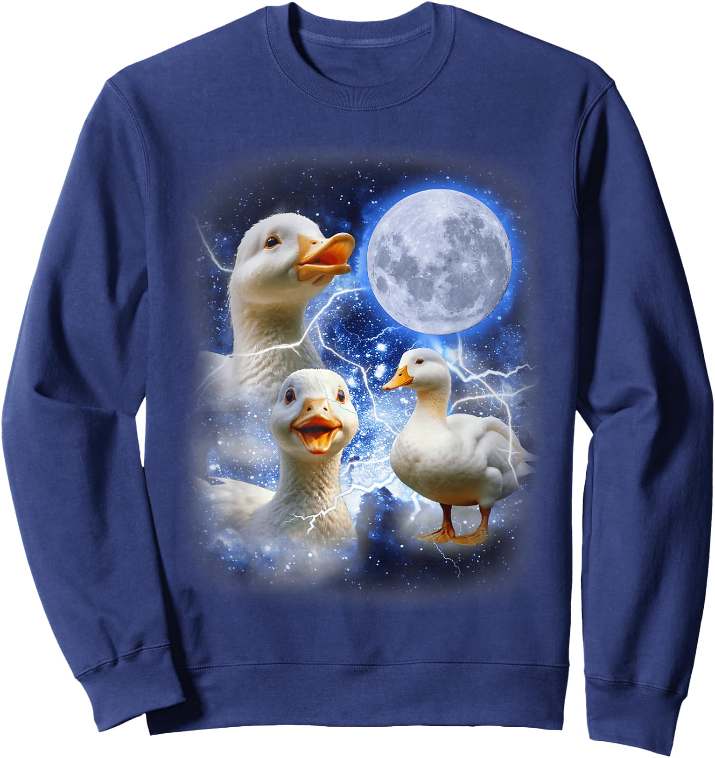 3 Ducks Moon Howl Funny Weird Cursed Pekin Duck Lover Sweatshirt - Sweatshirt | Navy